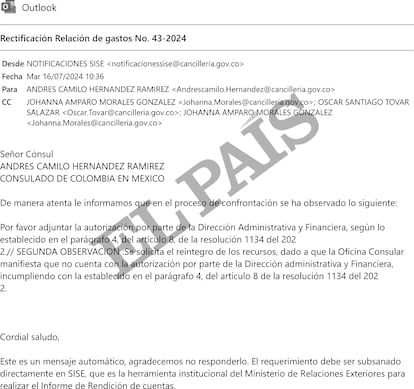 Solicitud formal de la cancillería para la devolución de 12.700 dólares.