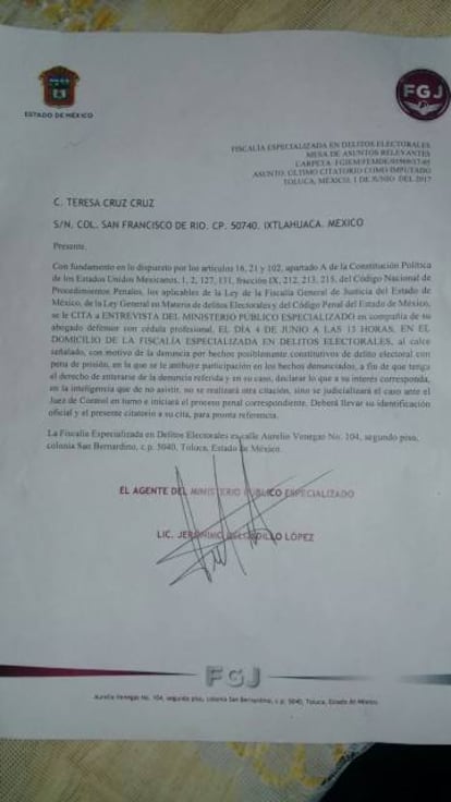 Falso oficio de la autoridad electoral dirigido a los representantes de casilla de Morena.
