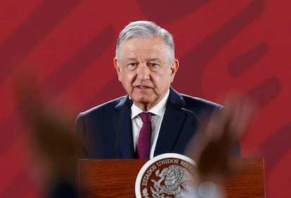 López Obrador en una rueda de prensa matutina.