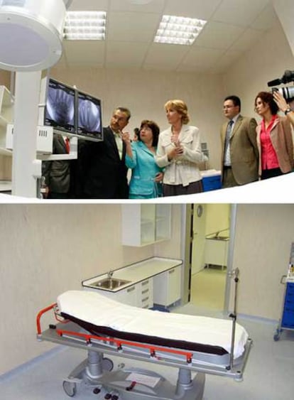 Aguirre observa un equipo de radiología que fue retirado poco después. Abajo, la misma habitación tras la visita.