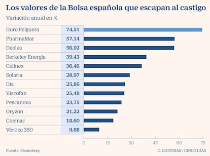 Los valores de la Bolsa española que escapan al castigo