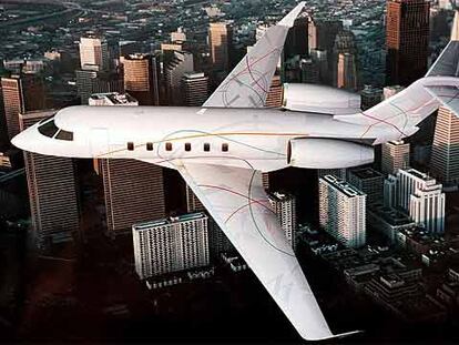 Un avión de negocios fabricado por la canadiense Bombardier sobrevuela Taiwan.