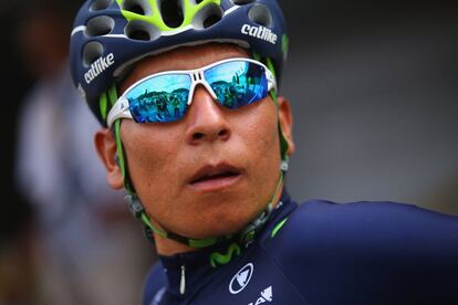 El colombiano Nairo Quintana, del Movistar, antes de la salida.