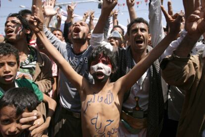 Protesta contra el regreso del presidente Saleh en Saná.