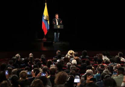 El presidente de Colombia, Juan Manuel Santos, este viernes en un acto conmemorativo de los acuerdos de paz. 