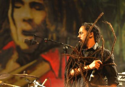 El músico Damian Marley actuando en el festival de música "reggae" Rototom, en Benicàssim (Castellón), en 2013.