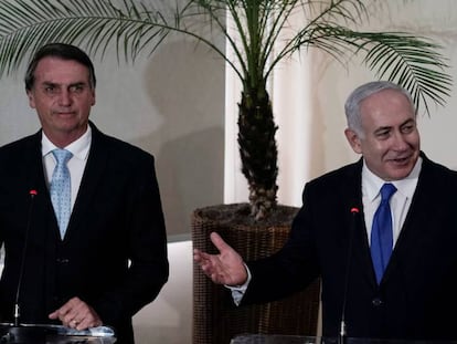 Bolsonaro e o premiê israelense Benjamin Netanyahu no Rio. 