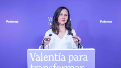 Ione Belarra, secretaria general de Podemos comparecen en la sede del partido el pasado 28 de mayo.