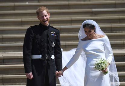 Príncipe Harry e Meghan Markle, depois da cerimônia na capela de São Jorge.