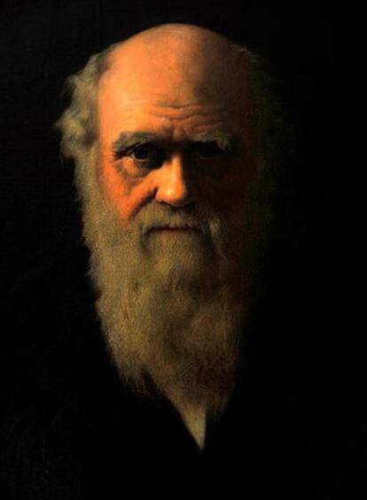 Un retrato de Charles Darwin expuesto en su casa en Downe Village (Kent, Reino Unido)