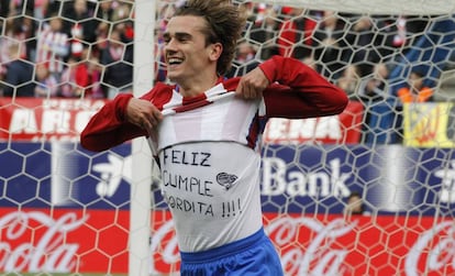 Griezmann celebra su gol al Valencia.