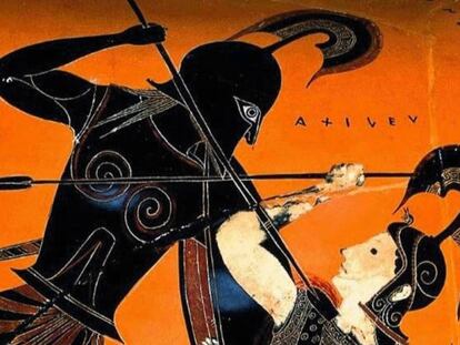 Escena d'una pintura del segle V a. C. on Aquil·les mata la reina Pentesilea.