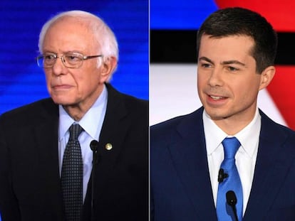 Sanders, Buttigieg y Klobuchar en el debate de Des Moines.