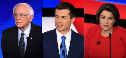 Sanders, Buttigieg y Klobuchar en el debate de Des Moines.