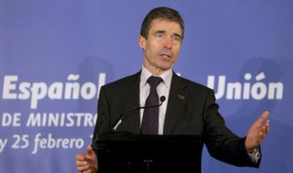 Rasmussen, durante una rueda de prensa celebrada tras la Reunión Informal de Ministros de Defensa de la UE.