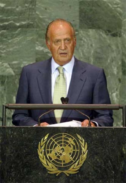 En la imagen, don Juan Carlos durante su discurso ante Naciones Unidas.