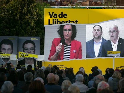 El presidente de ERC, Oriol Junqueras, participa en un acto por videoconferencia.