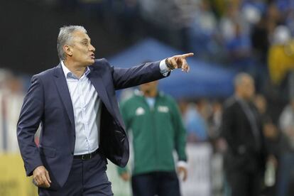 Tite, durante el partido de Brasil contra Paraguay en São Paulo