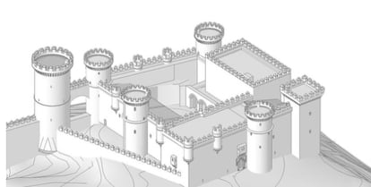 Reconstrucción digital del castillo de Aguilar, en 2008, cuando aún no se habían realizado las excavaciones arqueológicas.