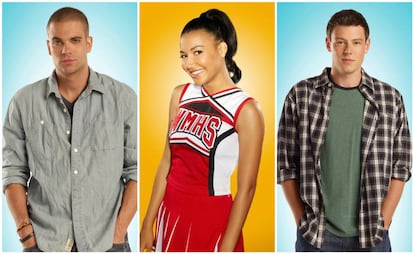 De izquierda a derecha: Mark Salling, Cory Monteith y Naya Rivera.