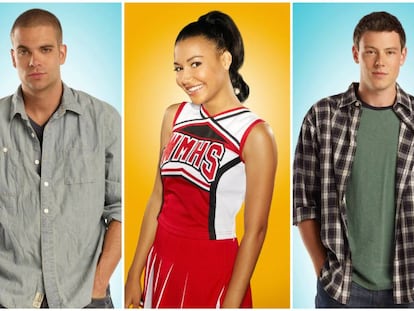 De izquierda a derecha: Mark Salling, Cory Monteith y Naya Rivera.