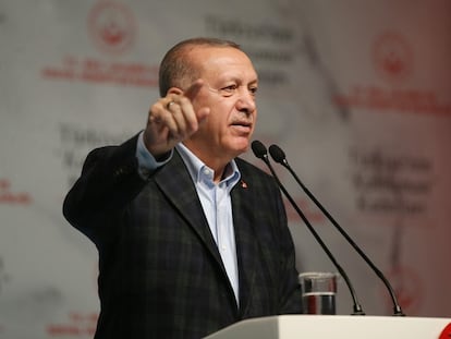 El presidente turco, Recep Tayyip Erdogan, durante un discurso el 8 de marzo en Estambul.