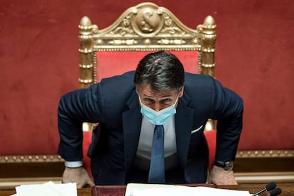 El primer ministro italiano Giuseppe Conte en un debate en el Parlamento el 19 de enero.