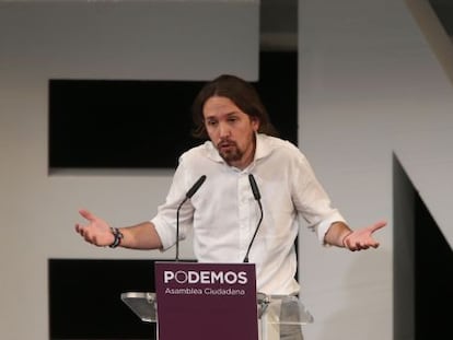 Iglesias, en la clausura de l'assemblea de Podem, el mes passat.