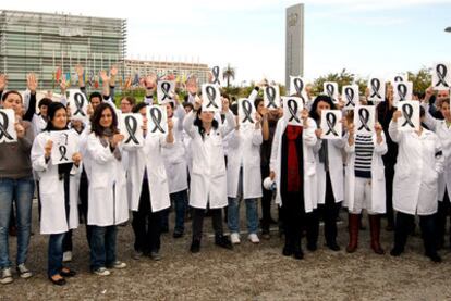 A hundred or so Prince Felipe Research Center workers protesting the layoffs.