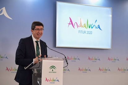 El vicepresidente de la Junta de Andalucía y líder de Cs en la comunidad, Juan Marín, en la inauguración de FITUR.