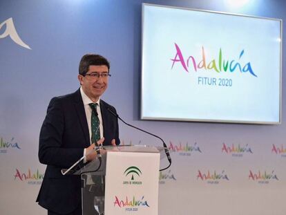 El vicepresidente de la Junta de Andalucía y líder de Cs en la comunidad, Juan Marín, en la inauguración de FITUR.