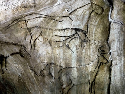 Pinturas rupestres en la cueva de Niaux (Francia).