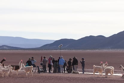 La producción de la película, durante las grabaciones en el Altiplano boliviano.