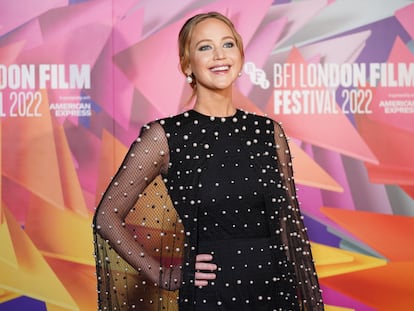 Jennifer Lawrence a su llegada a la premiere europea de 'Causeway' en el festival de cine de Londres, el 6 de octubre.