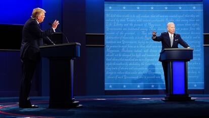 El presidente Donald J. Trump y el candidato presidencial demócrata Joe Biden en su primer debate