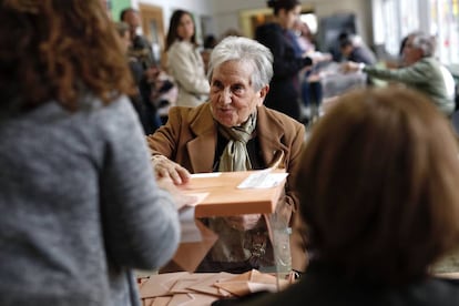 A woman voting in Barcelona on Sunday.