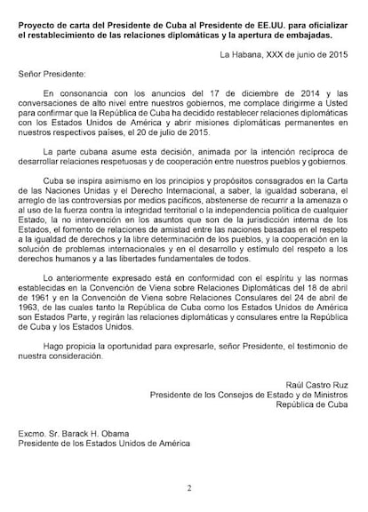 Carta de Raúl Castro.