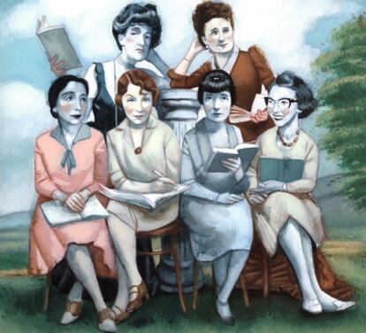 En primera fila, de izquierda a derecha, Anaïs Nin, Jean Rhys, Katherine Mansfield y Flannery O?Connor. En segunda fila, Edith Wharton y Kate Chopin.