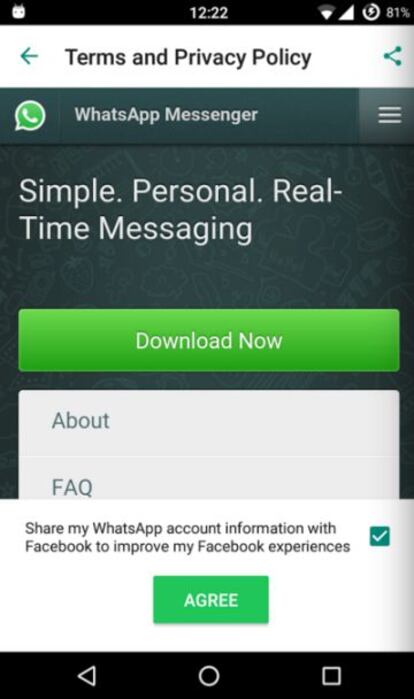 Imatges de la versió preliminar de WhatsApp per a Android.