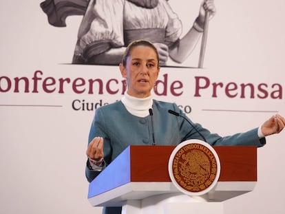 Claudia Sheinbaum habla durante la conferencia matutina de este miércoles en Palacio Nacional, en Ciudad de México.