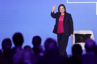 Xóchitl Gálvez en la reunión plenaria de consejeros de Citibanamex, el 7 de marzo de 2024.