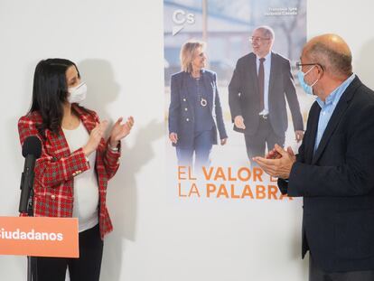 La presidenta de Ciudadanos, Inés Arrimadas, y el candidato a la presidencia de la Junta de Castilla y León, Francisco Igea, el jueves durante un acto del partido en Valladolid.