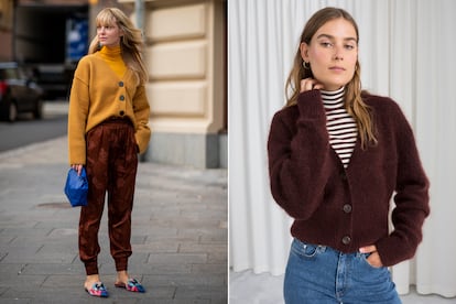 Con jersey de cuello alto

Una opción perfecta para seguir llevando cárdigan los meses de invierno. Jeannette Madsen, una de las estilistas al frente de la nueva firma Rotate, combina el suyo con jersey de cuello alto del mismo color. Para estilismos menos estudiados podemos tomar nota de la propuesta de & Other Stories: vaqueros, jersey de rayas y cárdigan grueso y abrochado.