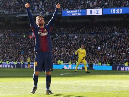 Messi celebra el seu gol al Reial Madrid.