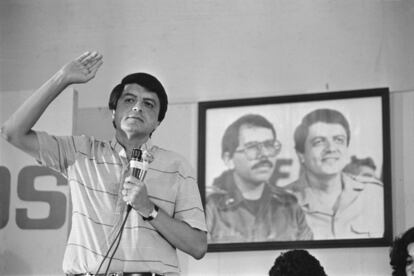 Sandinista Sergio Ramirez speaks during a public rally in Managua. (Photo by claude Urraca/Sygma via Getty Images)
