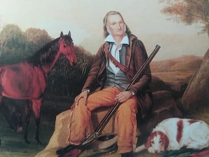 Retrato de Audubon con su caballo y su perra 'Dash' realizado por sus dos hijos.