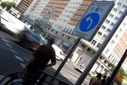 Acceso a Madrid Central en la plaza de España de Madrid.