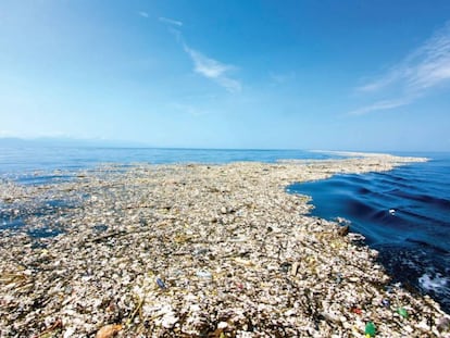 Isla de desechos plásticos en el Caribe