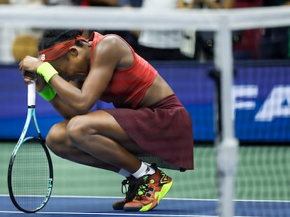 Gauff celebra su triunfo contra Sabalenka en la Arthur Ashe.