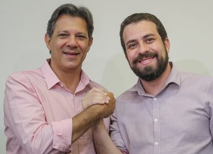 Fernando Haddad (PT) e Guilherme Boulos (PSOL) nas eleições para presidente, em 2018.